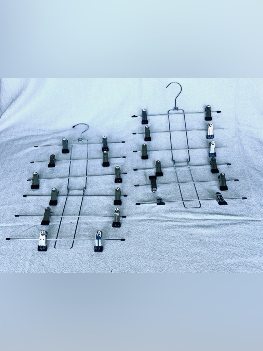 Two new Multi-Clip Metal Skirt Hangers with Adjustable Clips - Silver